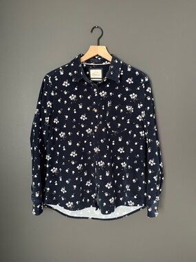 Jach’s Girlfriend Navy Floral Corduroy Button Down Shirt Size Small